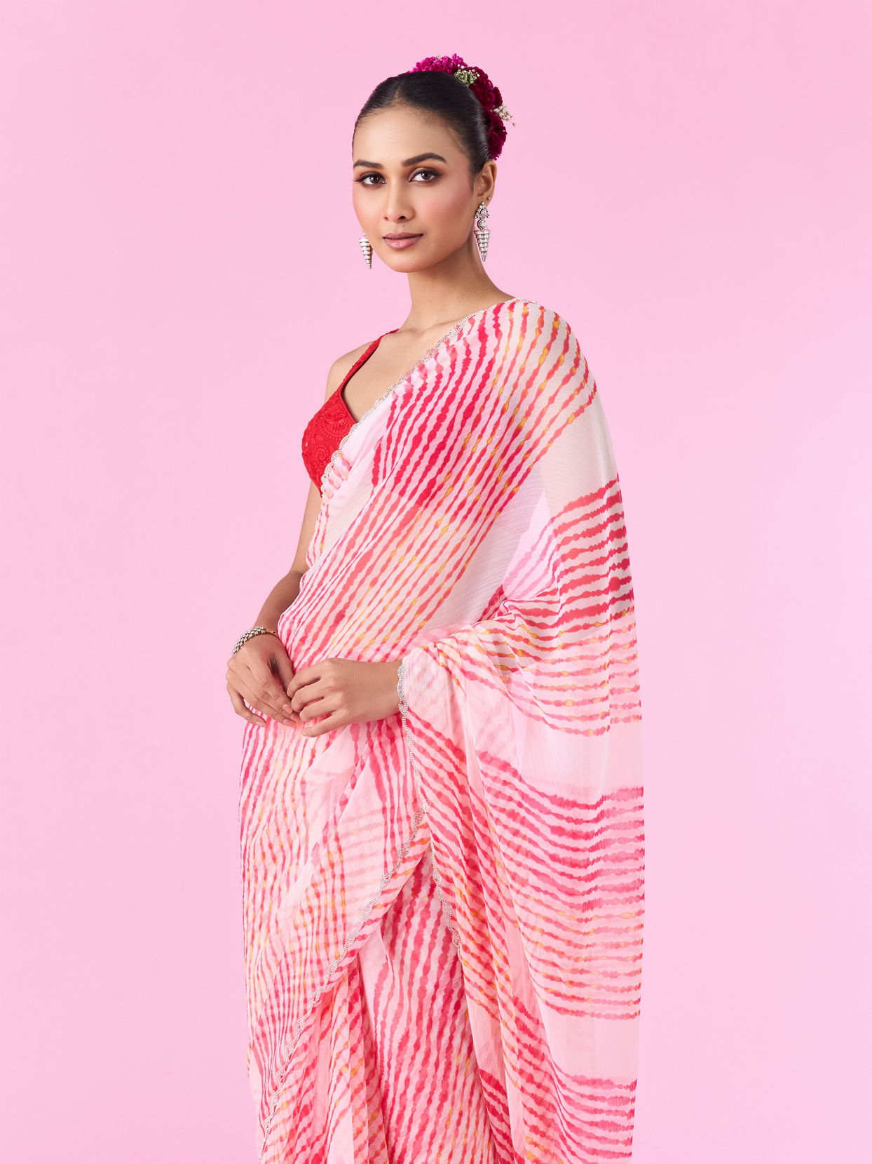 Mohey Women Radiant Rani Pink Chiffon Saree
