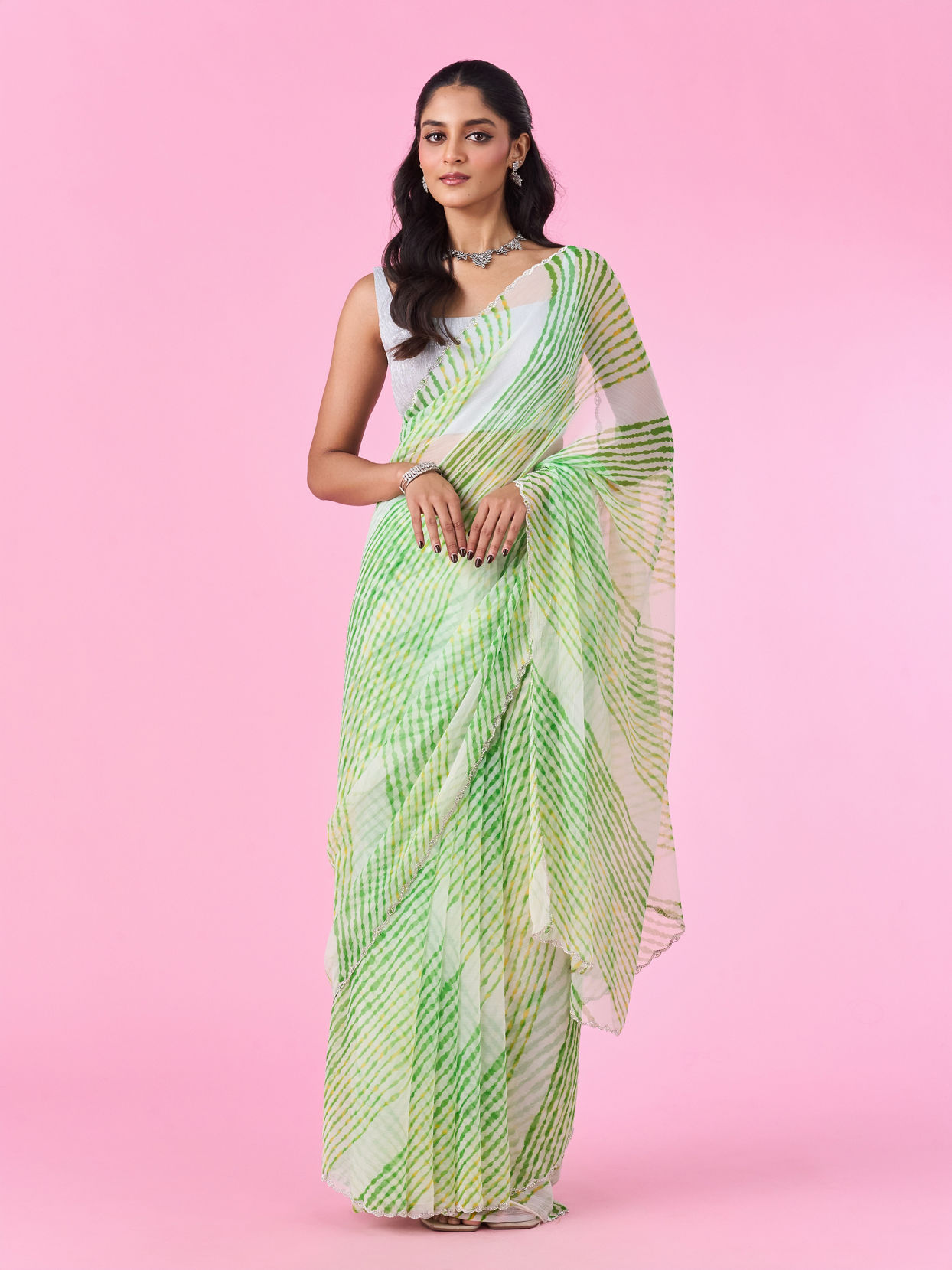 Mohey Women Emerald Elegance Chiffon Saree