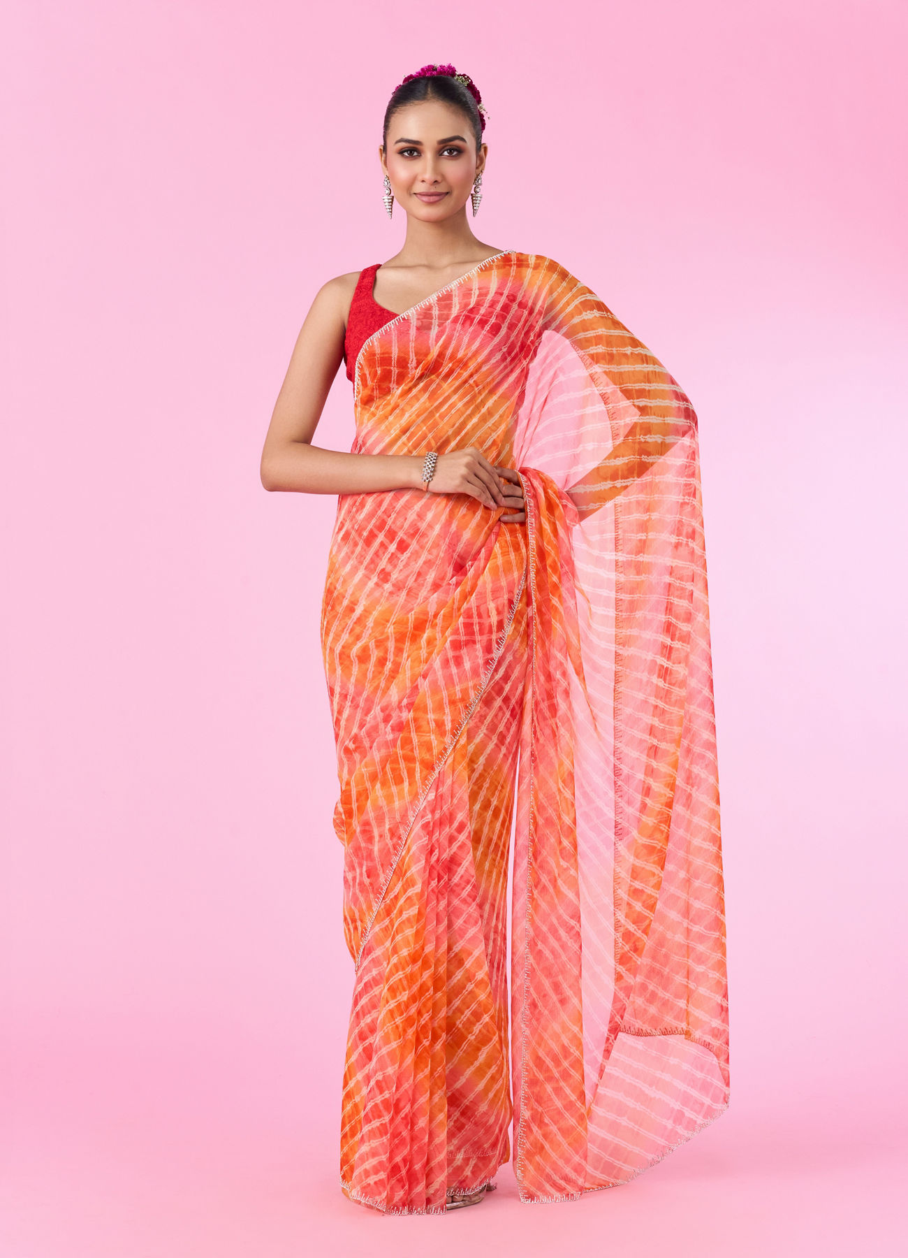 Mohey Women Orange Chiffon Wonder Saree