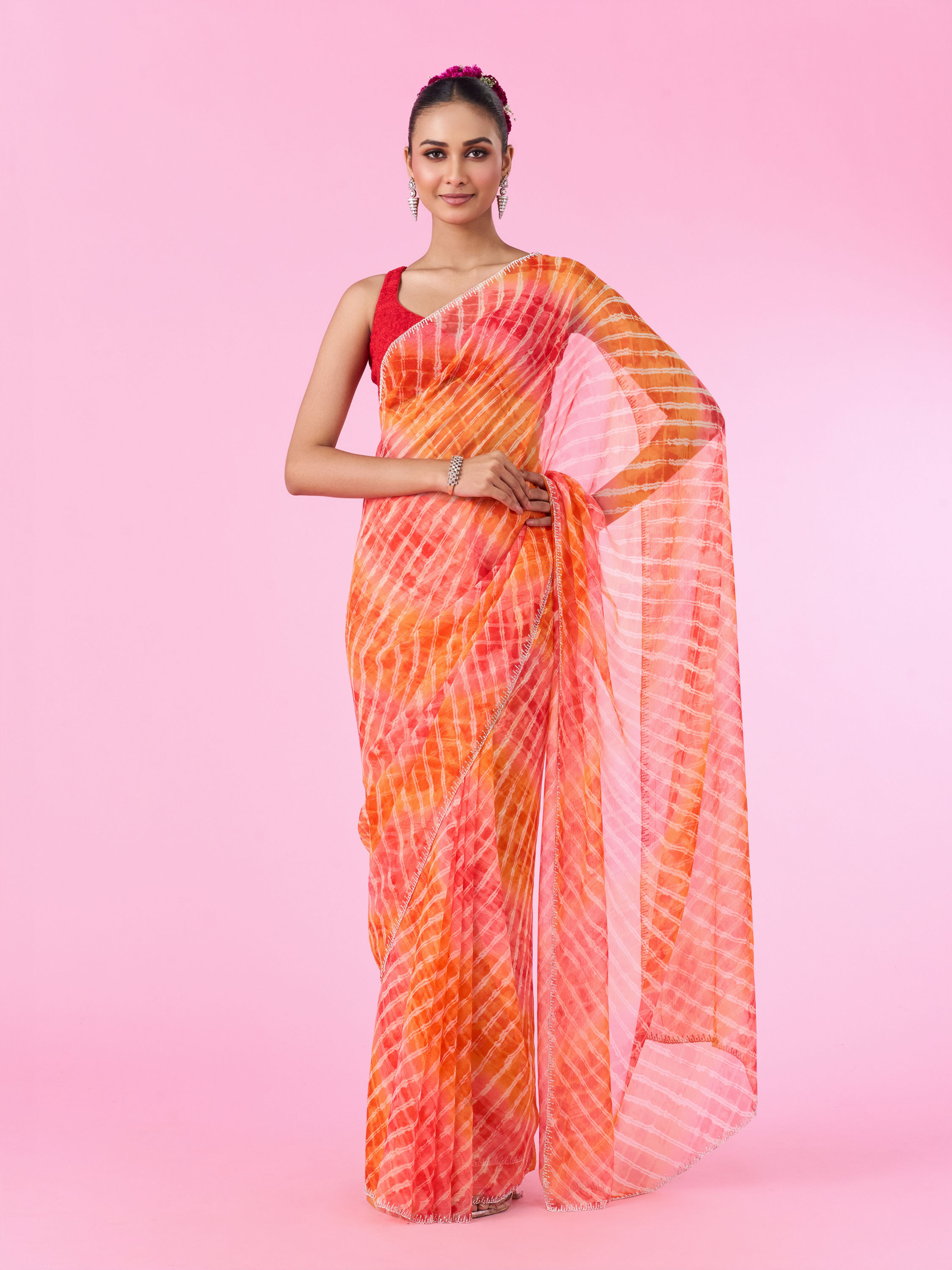 Mohey Women Orange Chiffon Wonder Saree