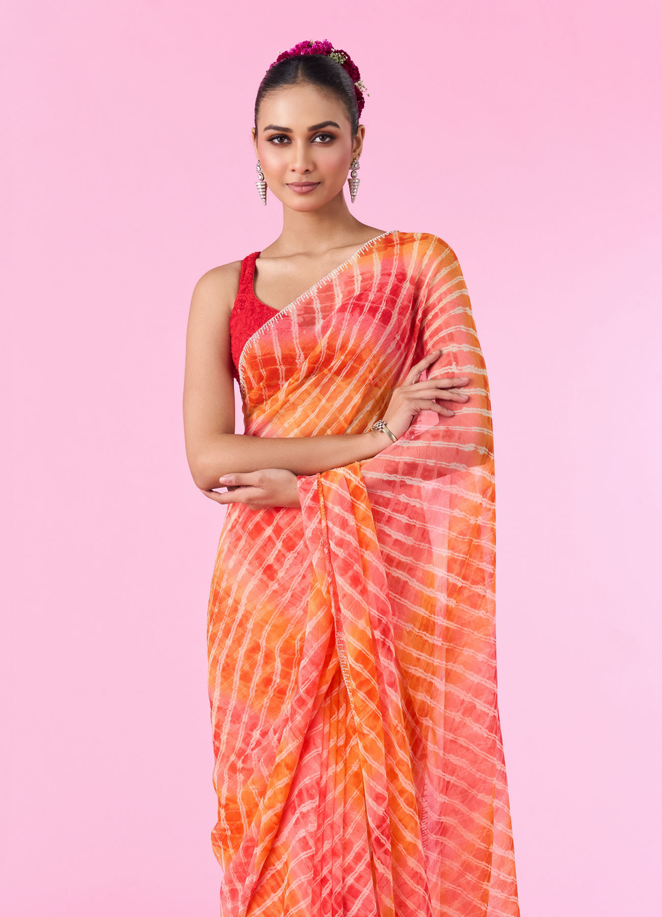 Mohey Women Orange Chiffon Wonder Saree
