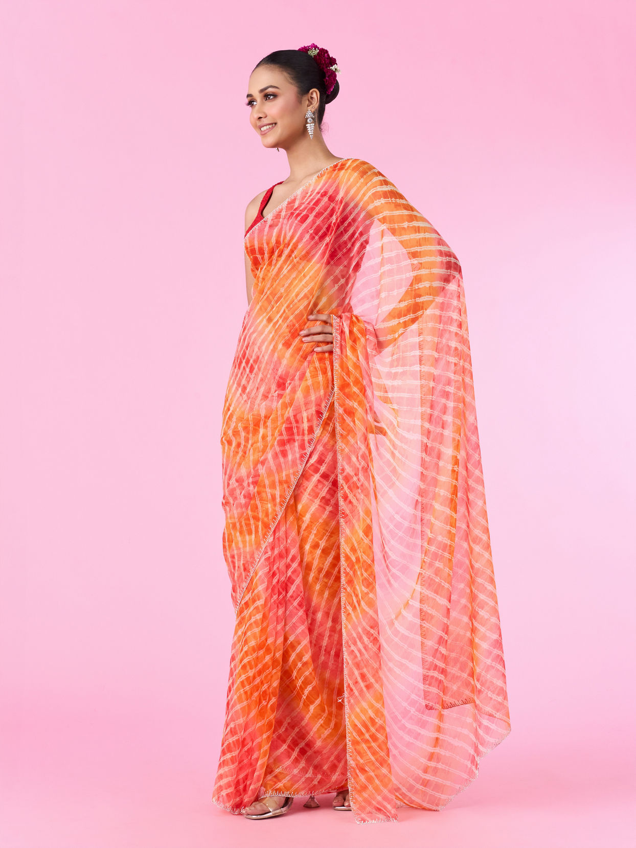 Mohey Women Orange Chiffon Wonder Saree