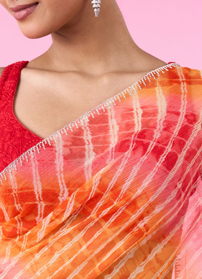 Mohey Women Orange Chiffon Wonder Saree