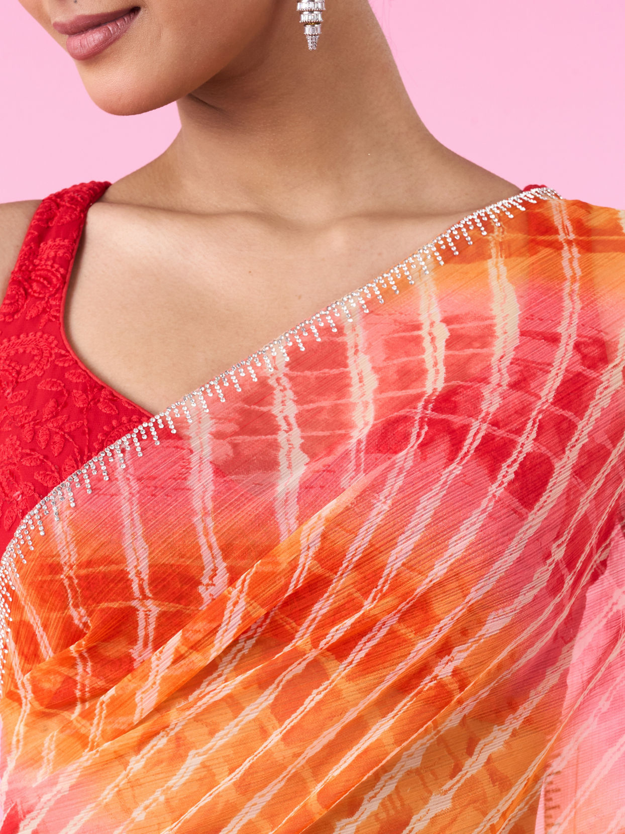 Mohey Women Orange Chiffon Wonder Saree