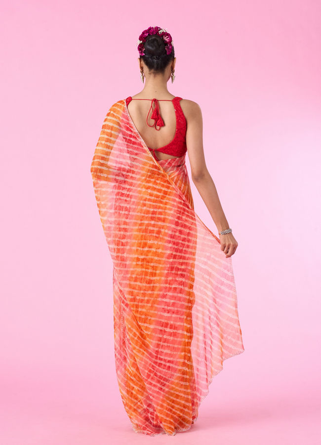 Mohey Women Orange Chiffon Wonder Saree