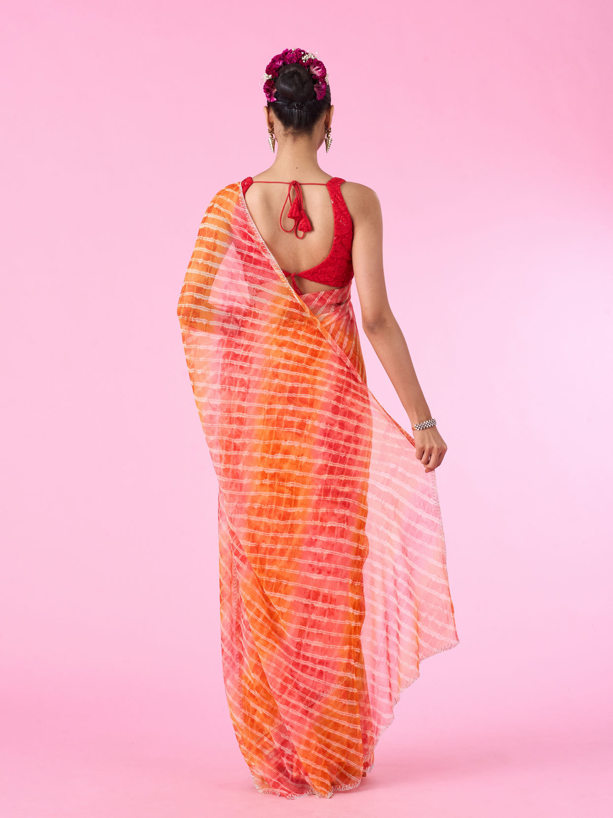 Mohey Women Orange Chiffon Wonder Saree