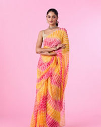 Mohey Women Vibrant Mustard Yellow Chiffon Saree