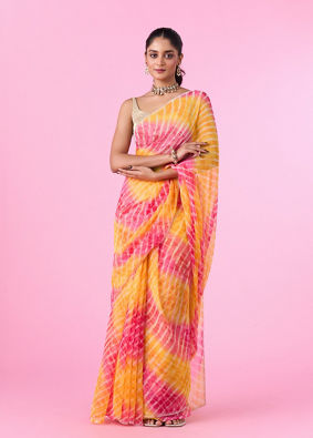 Mohey Women Vibrant Mustard Yellow Chiffon Saree