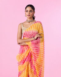 Mohey Women Vibrant Mustard Yellow Chiffon Saree