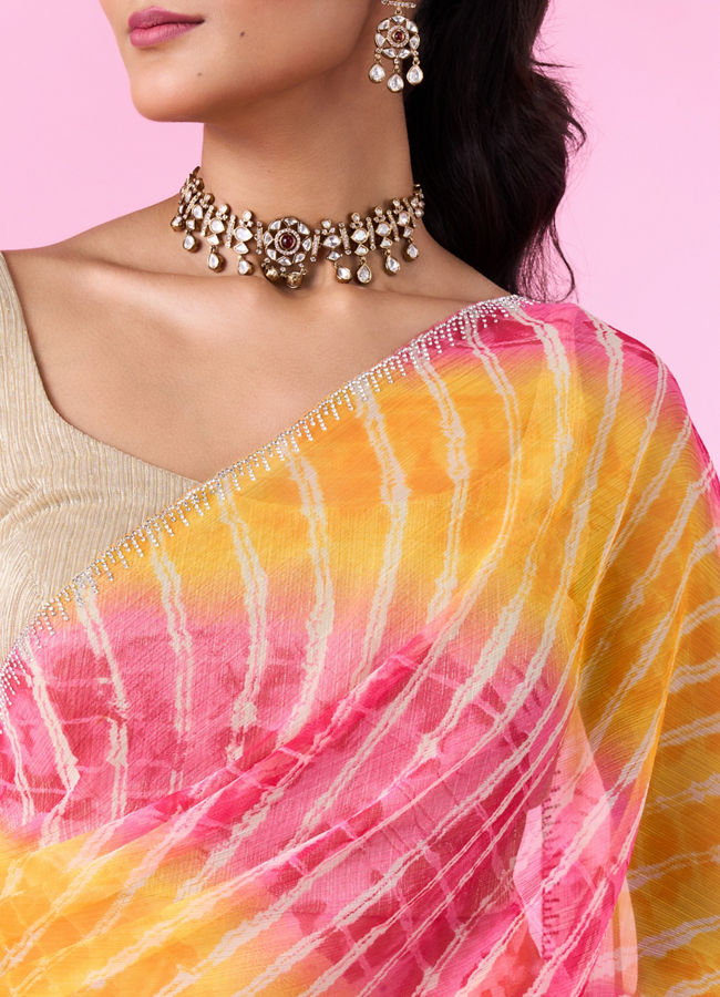 Mohey Women Vibrant Mustard Yellow Chiffon Saree