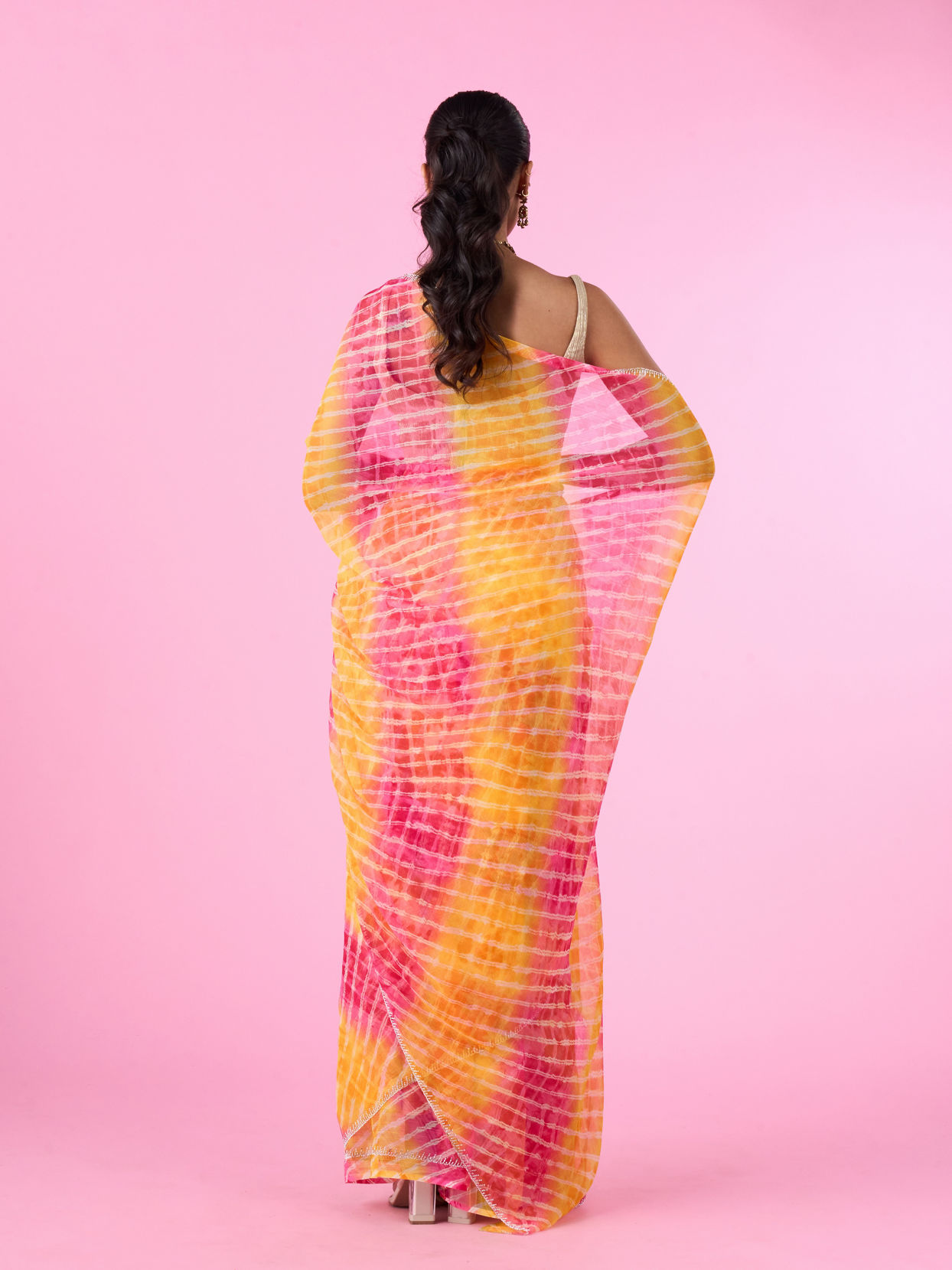 Mohey Women Vibrant Mustard Yellow Chiffon Saree