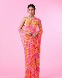 Mohey Women Radiant Rani-Orange Chiffon Saree