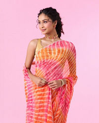 Mohey Women Radiant Rani-Orange Chiffon Saree