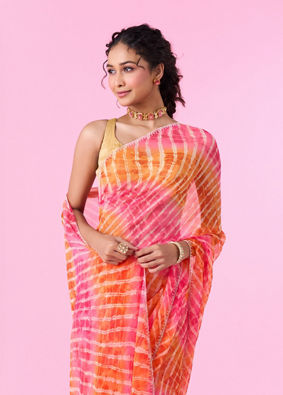 Mohey Women Radiant Rani-Orange Chiffon Saree