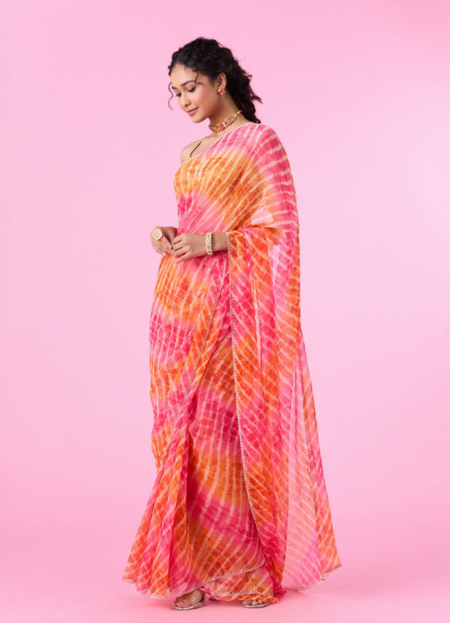 Mohey Women Radiant Rani-Orange Chiffon Saree