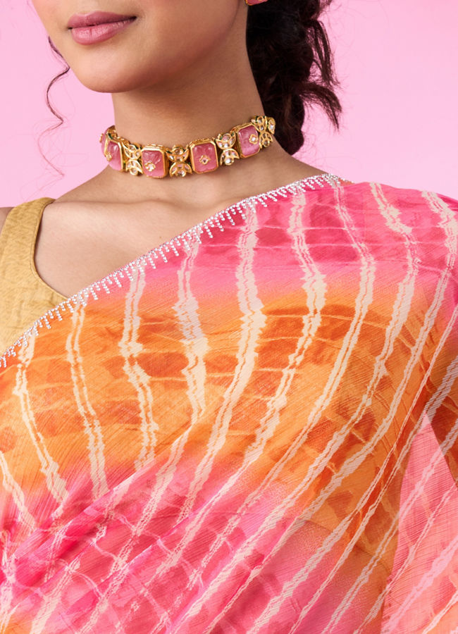 Mohey Women Radiant Rani-Orange Chiffon Saree