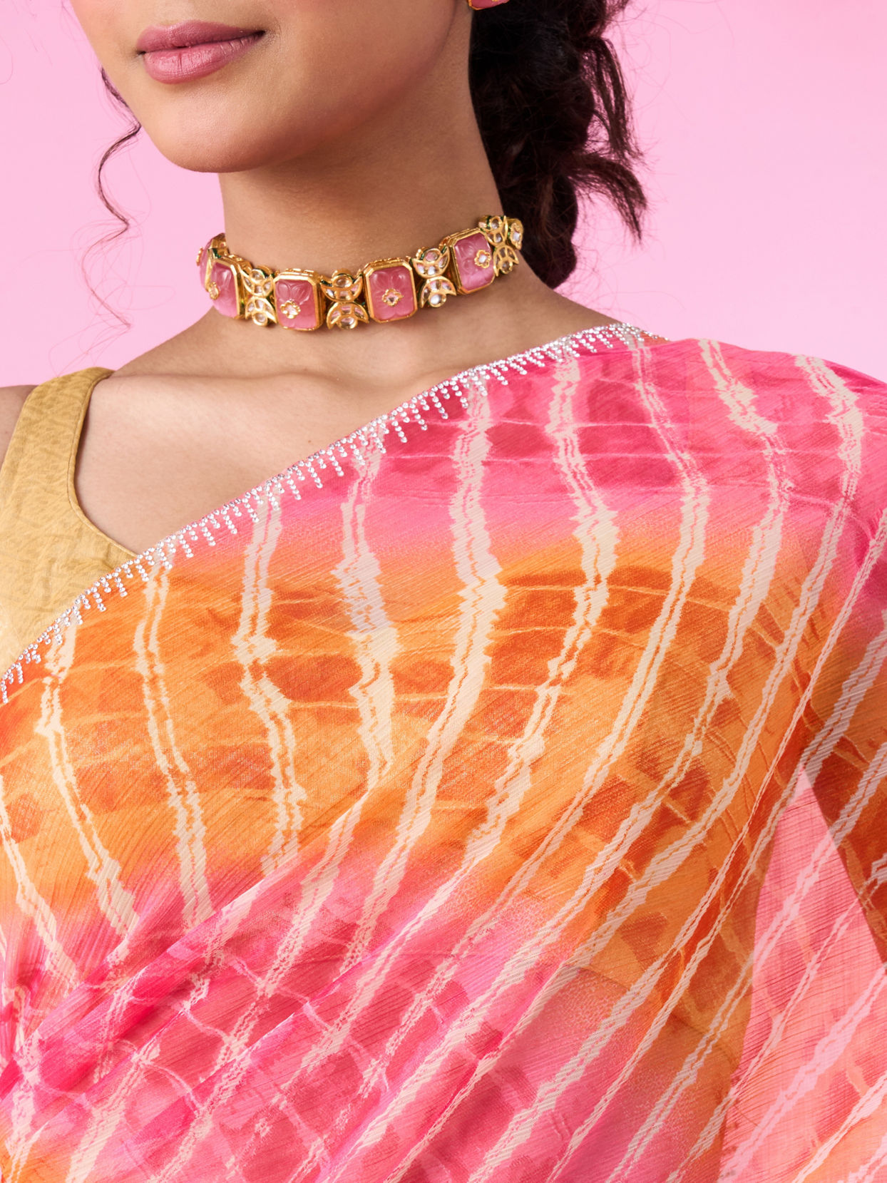 Mohey Women Radiant Rani-Orange Chiffon Saree