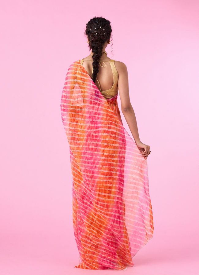 Mohey Women Radiant Rani-Orange Chiffon Saree