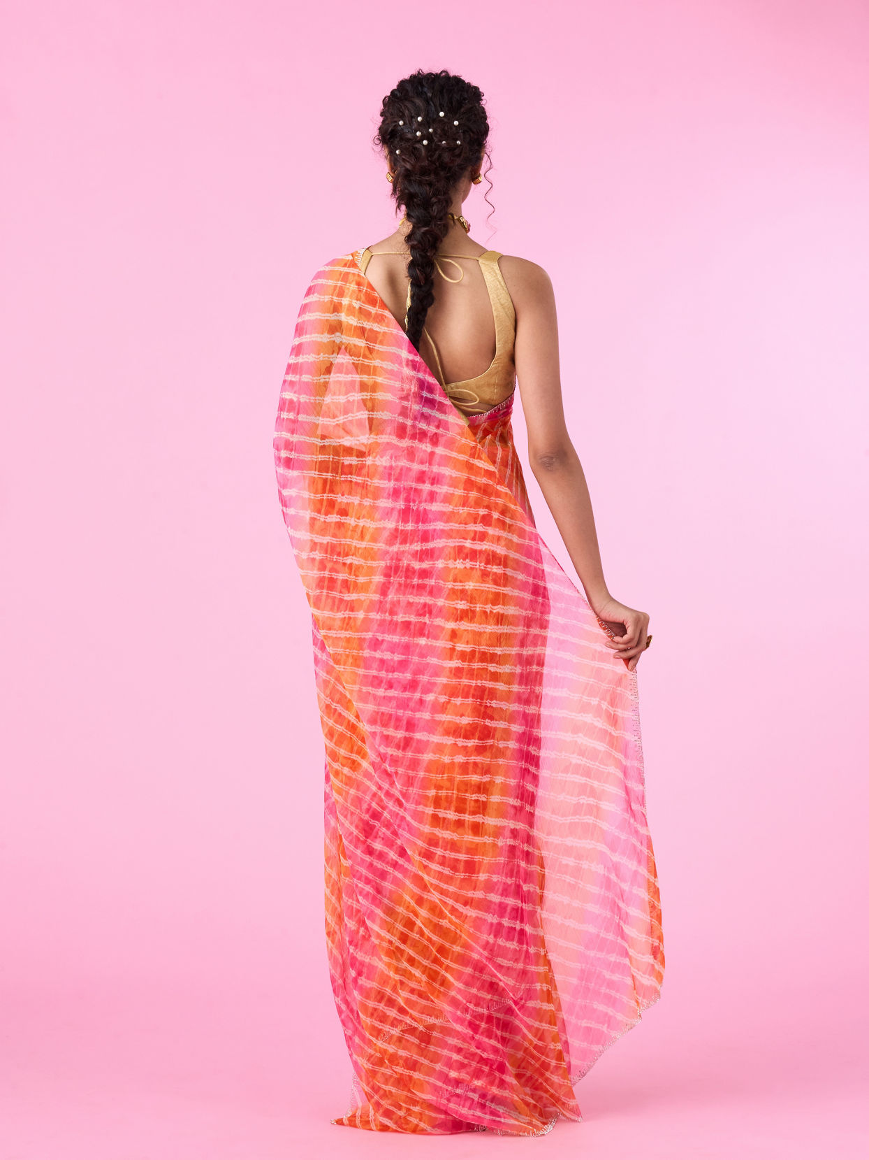 Mohey Women Radiant Rani-Orange Chiffon Saree