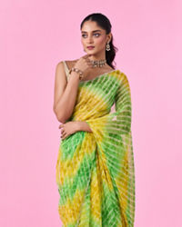 Mohey Women Elegant Green-Yellow Chiffon Saree