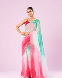 Mohey Women Pink and Sea Green Chiffon Saree