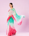 Mohey Women Pink and Sea Green Chiffon Saree