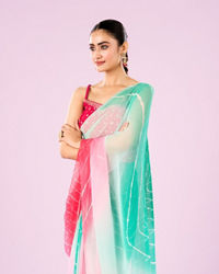 Mohey Women Pink and Sea Green Chiffon Saree