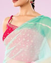 Mohey Women Pink and Sea Green Chiffon Saree