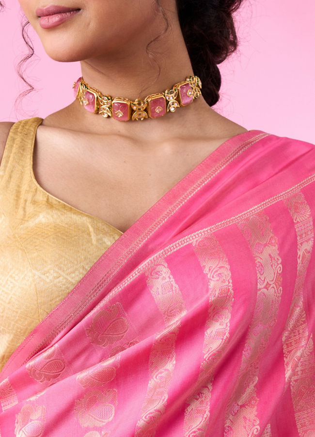 Mohey Women Enchanting Pink Art Silk Saree
