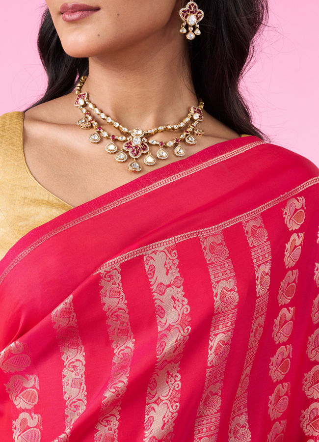 Mohey Women Pink Hue Banarasi Saree