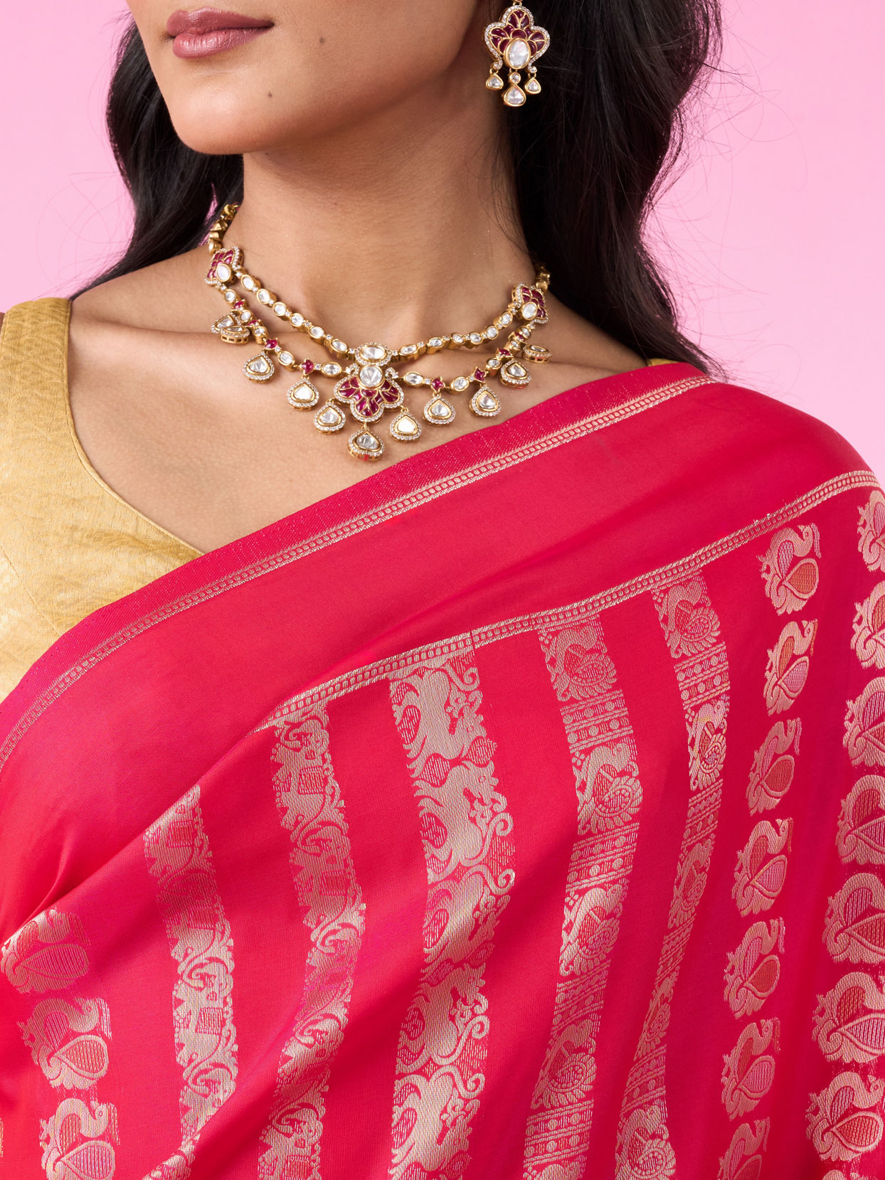 Mohey Women Pink Hue Banarasi Saree