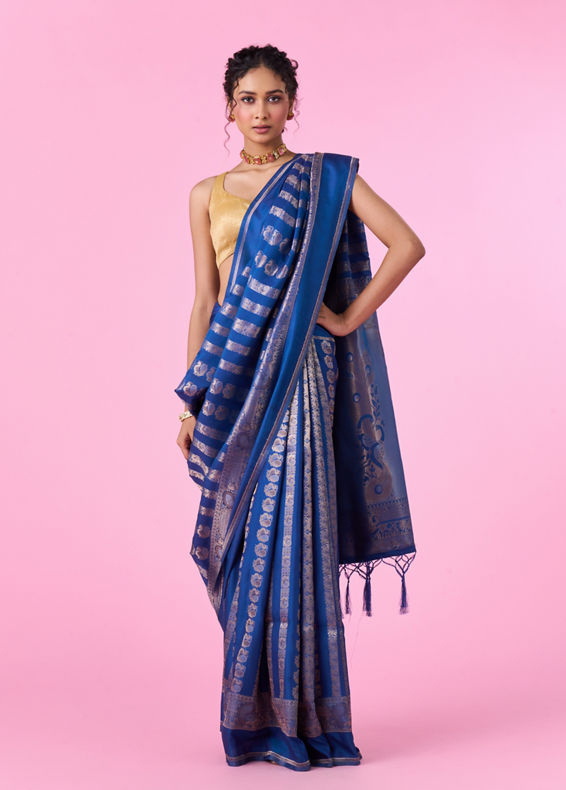 Mohey Women Regal Blue Art Silk Saree