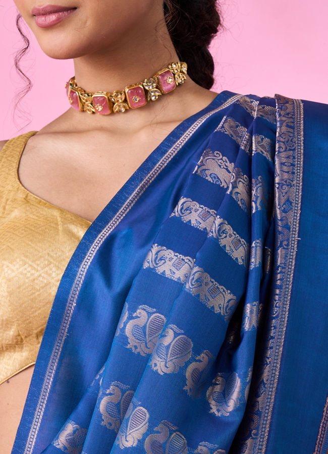 Mohey Women Regal Blue Art Silk Saree