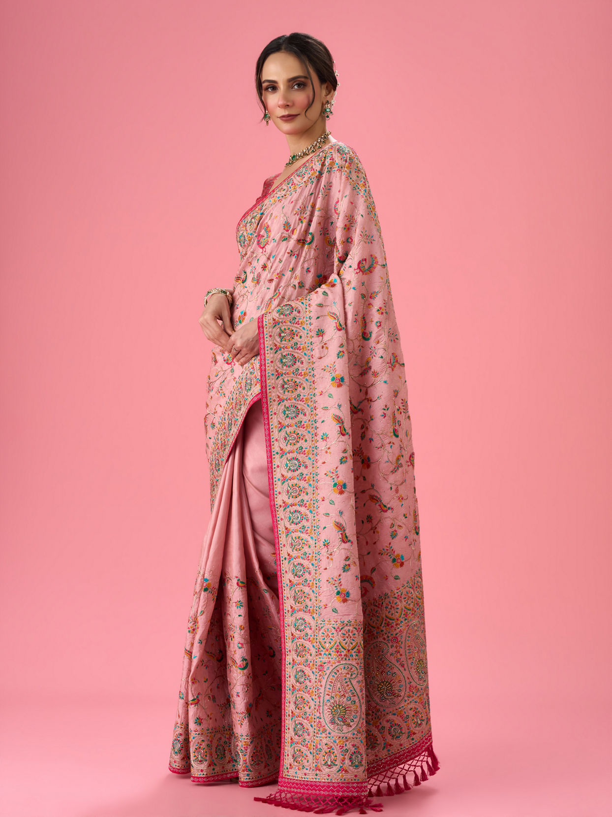 Mohey Women Pink Heavy Art Silk Saree