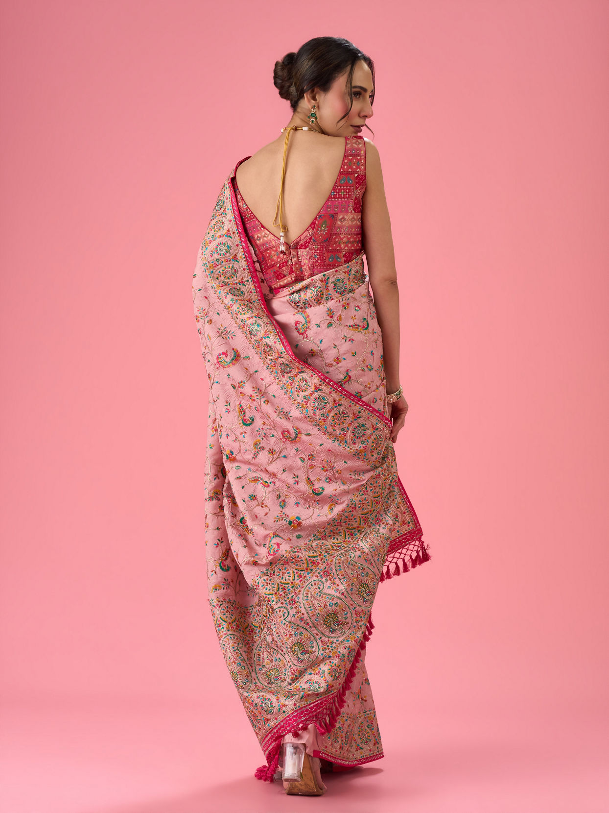 Mohey Women Pink Heavy Art Silk Saree