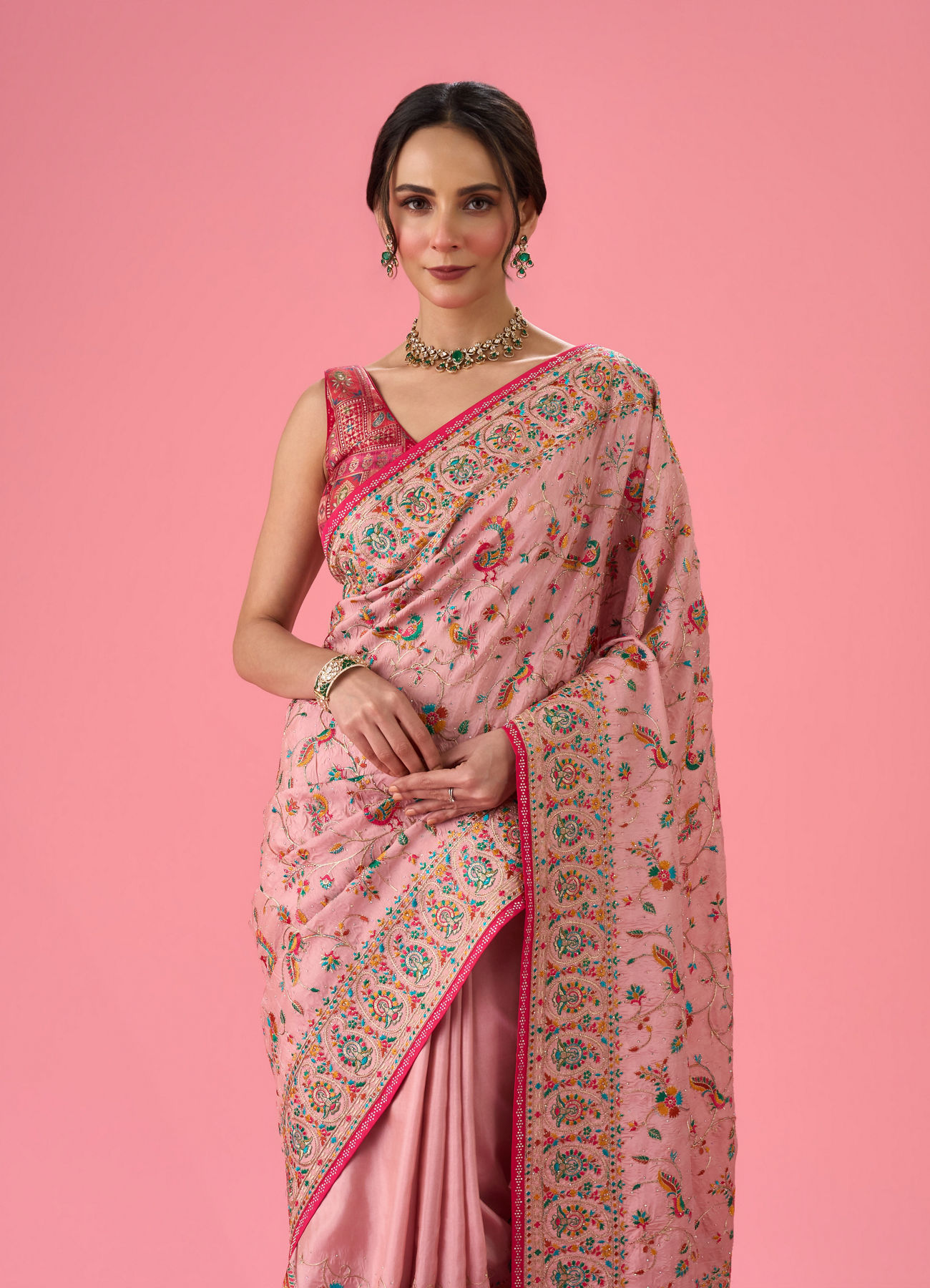 Mohey Women Pink Heavy Art Silk Saree