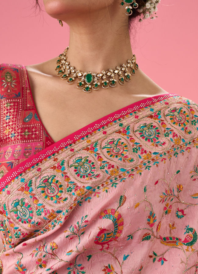 Mohey Women Pink Heavy Art Silk Saree