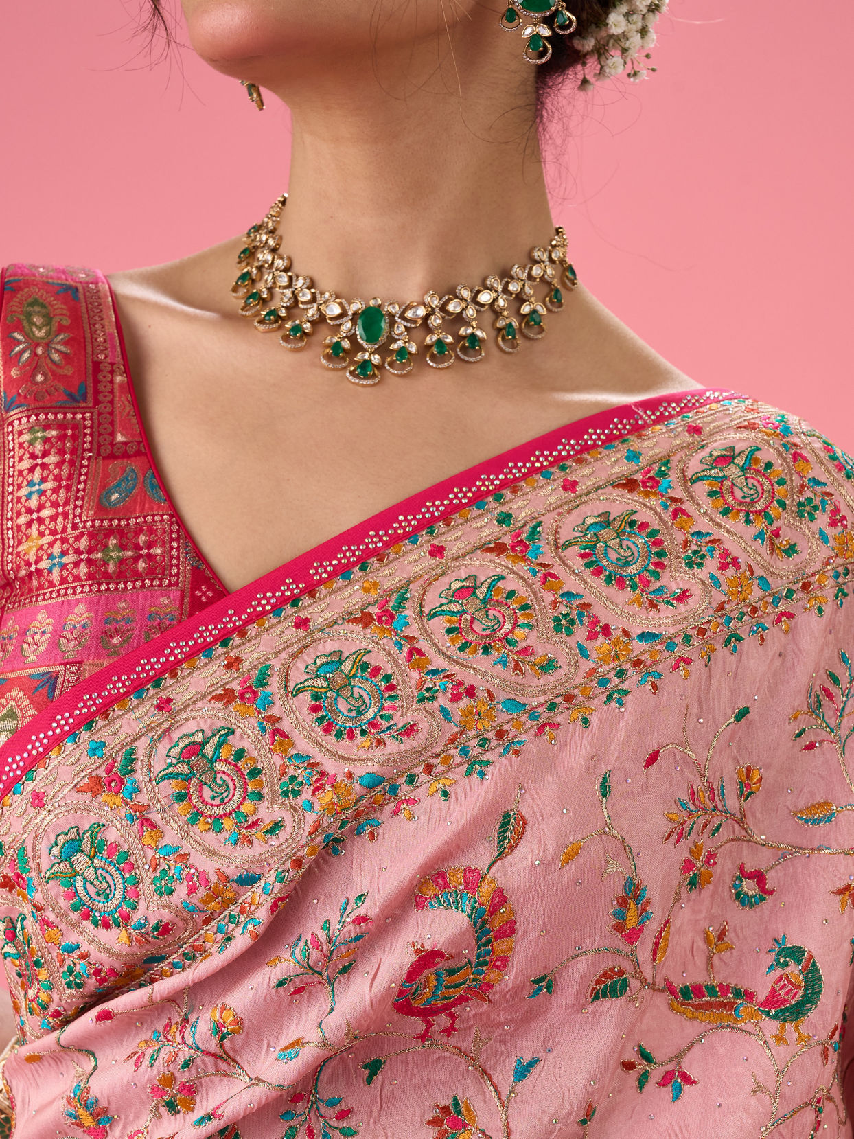 Mohey Women Pink Heavy Art Silk Saree