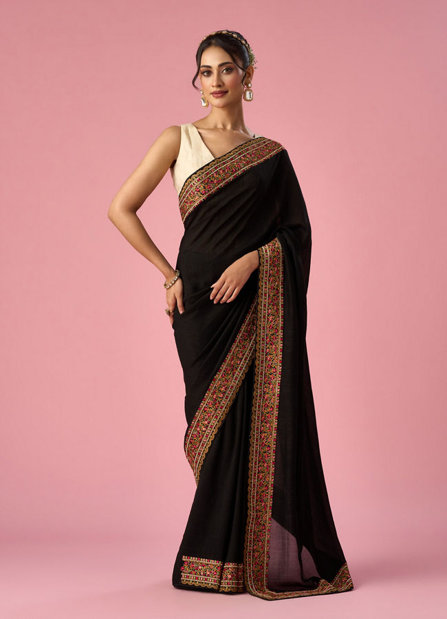 Mohey Women Black Art Silk Saree with Stone Work
