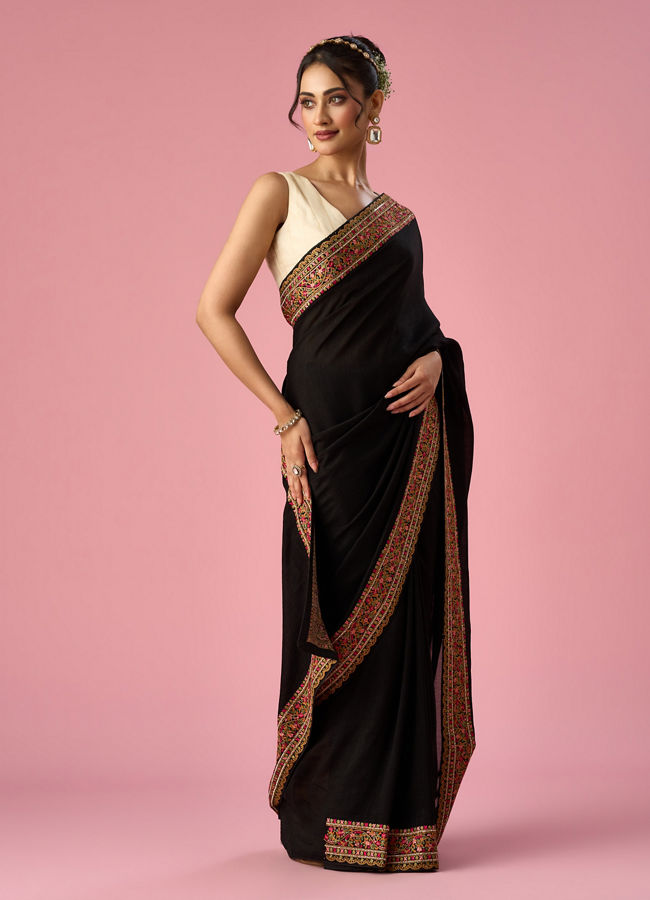 Mohey Women Black Art Silk Saree with Stone Work