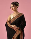 Mohey Women Black Art Silk Saree with Stone Work