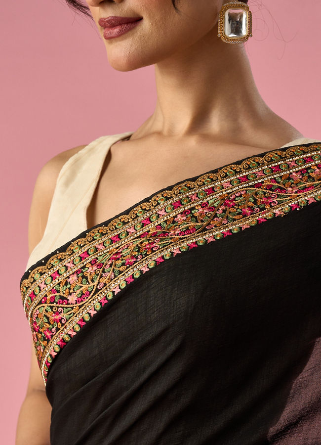 Mohey Women Black Art Silk Saree with Stone Work