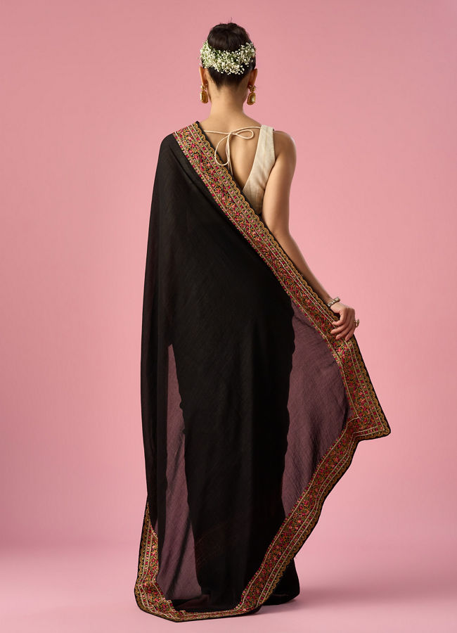 Mohey Women Black Art Silk Saree with Stone Work