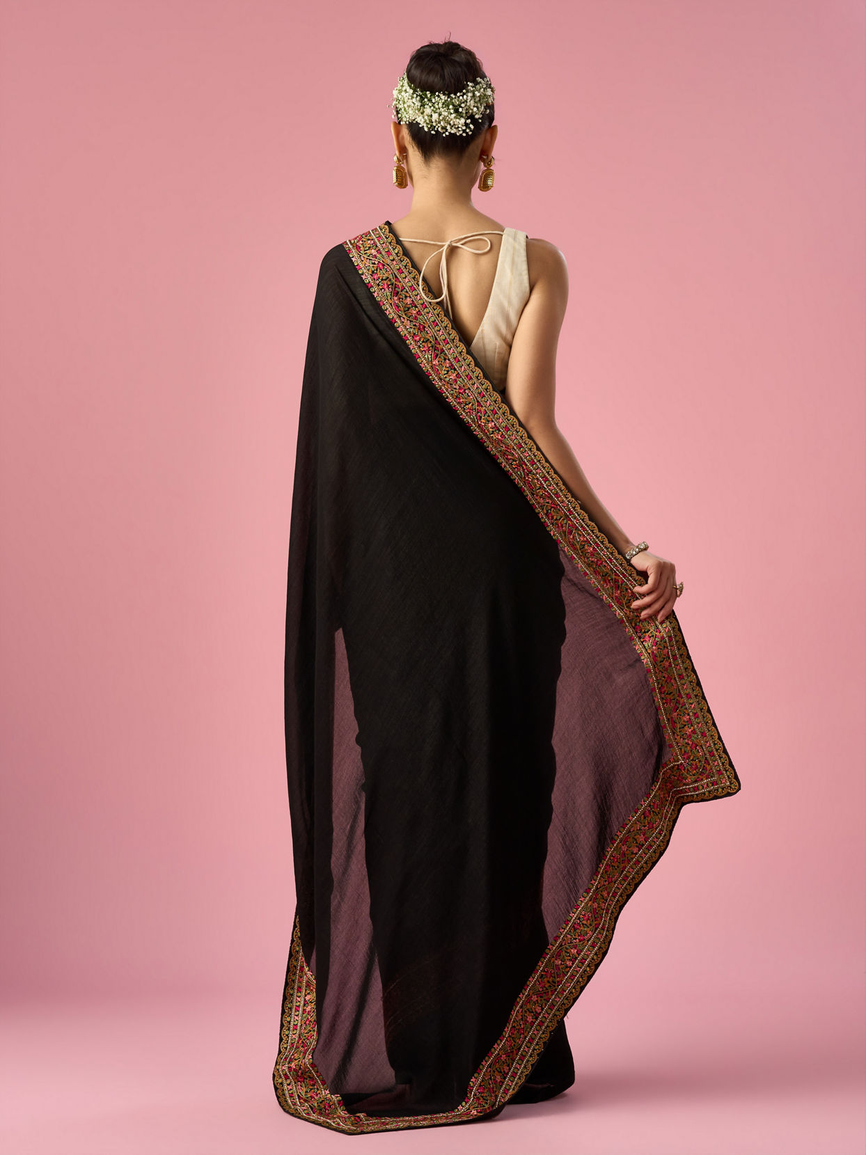 Mohey Women Black Art Silk Saree with Stone Work