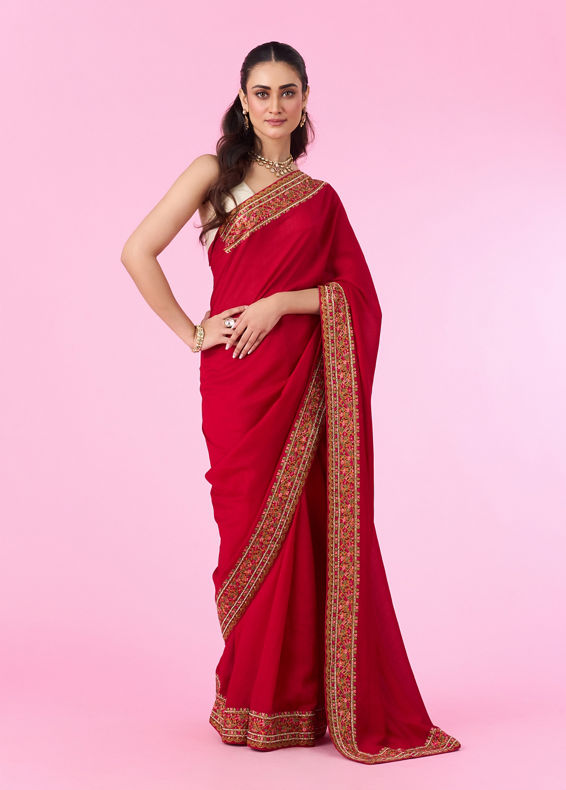 Mohey Women Majestic Radiance Red Saree