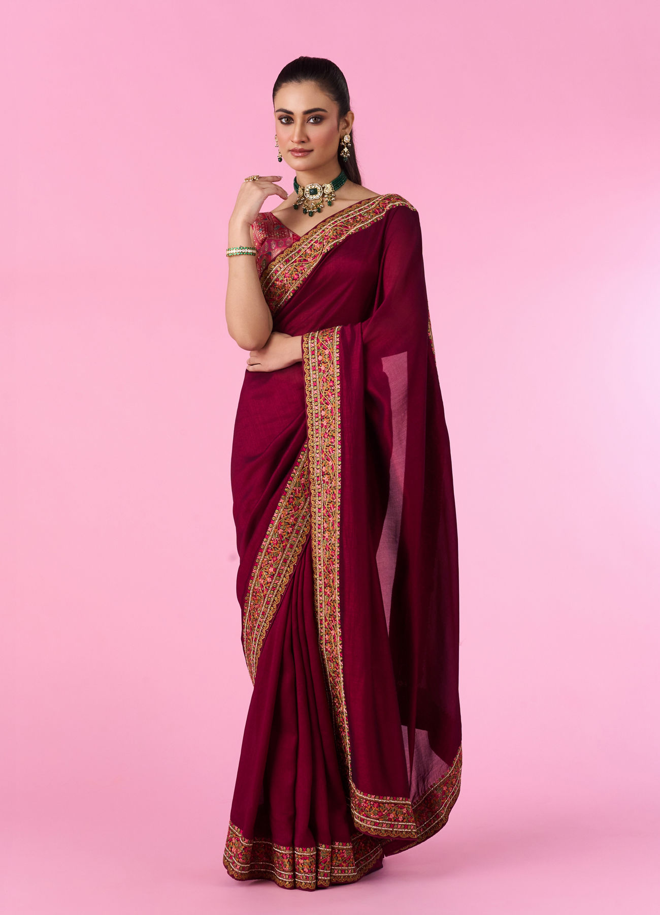 Mohey Women Wine Elegance Art Silk Saree
