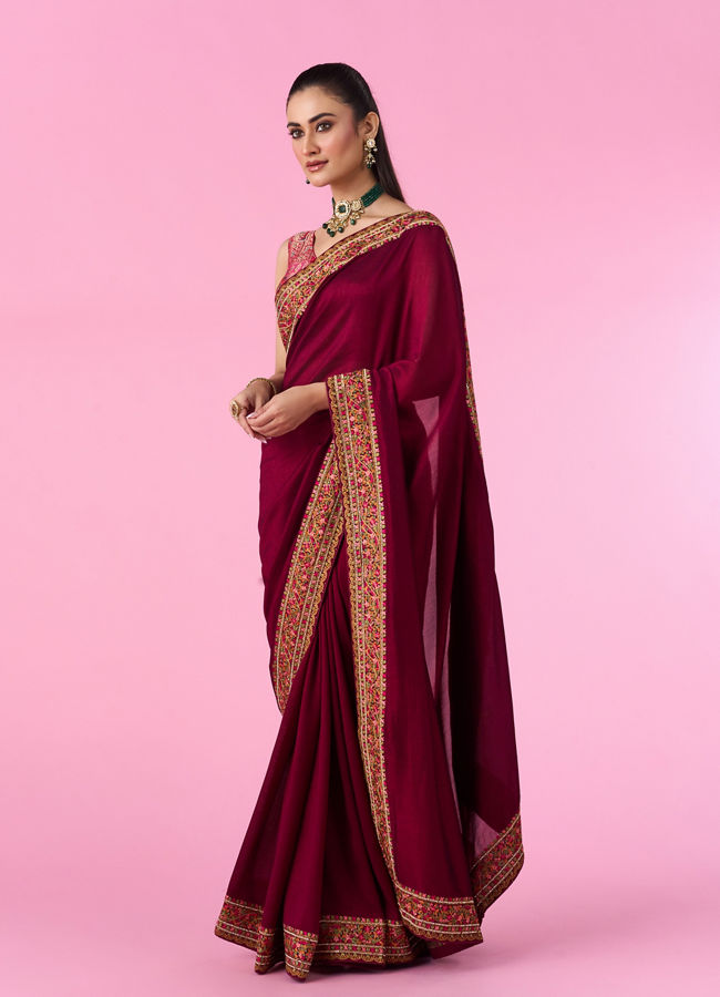 Mohey Women Wine Elegance Art Silk Saree