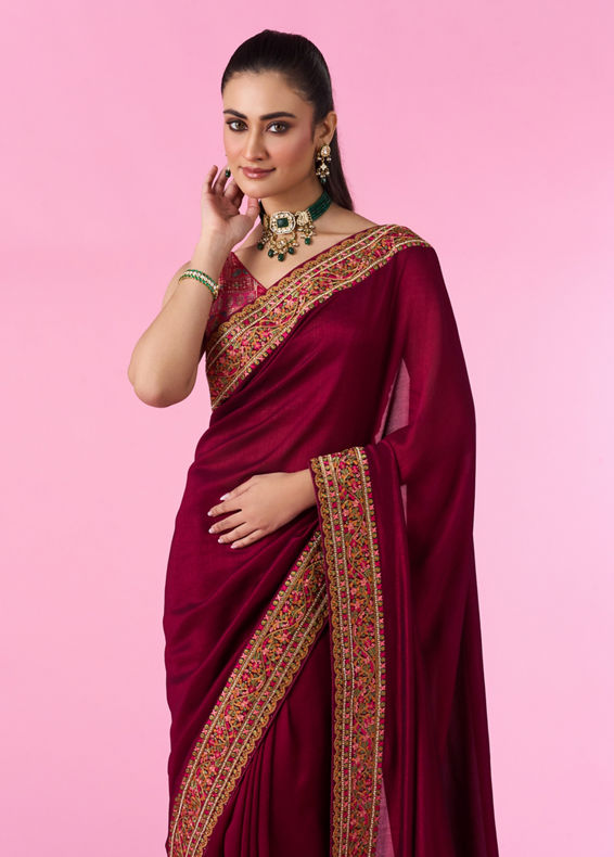 Mohey Women Wine Elegance Art Silk Saree