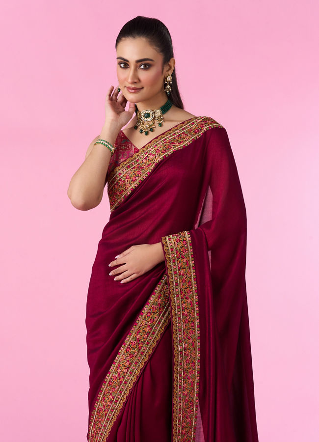 Mohey Women Wine Elegance Saree