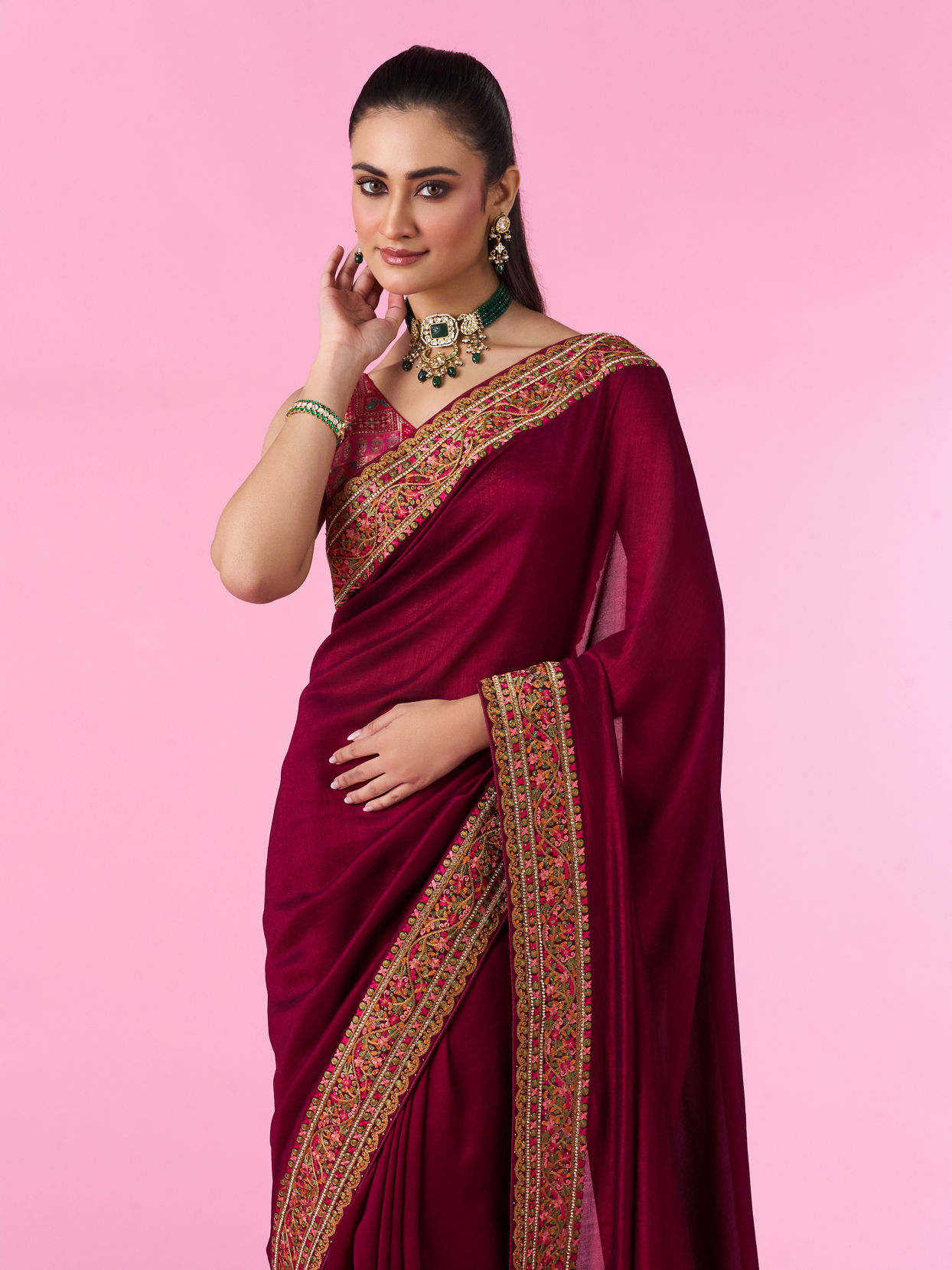 Mohey Women Wine Elegance Saree